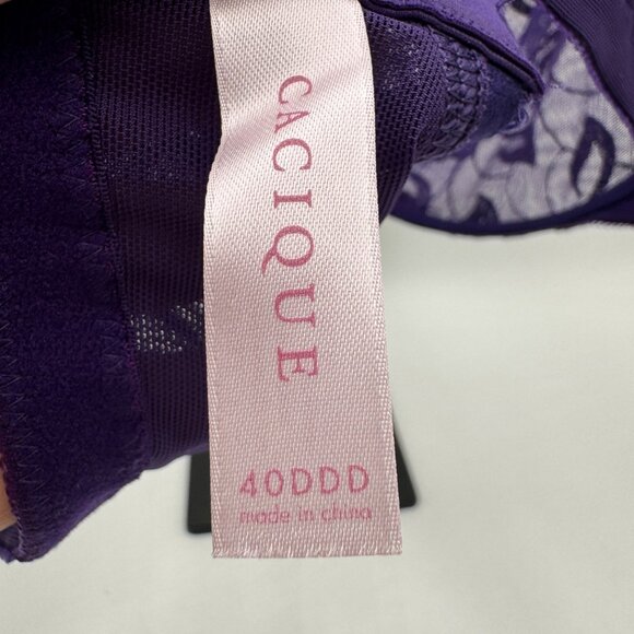 Cacique 42DDD Underwire purple Lace Bra French Coverage - Picture 7 of 7